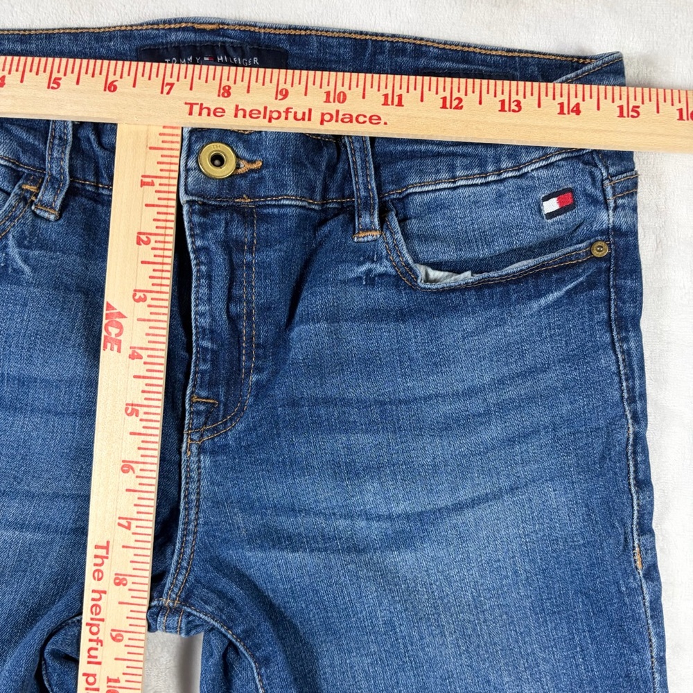 TOMMY HILFIGER y2k Logo Raleigh Straight Leg Mid Rise Blue Denim Jeans Pants 4 - Picture 6 of 9